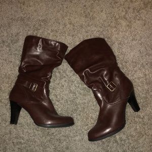 Brown high heel boots